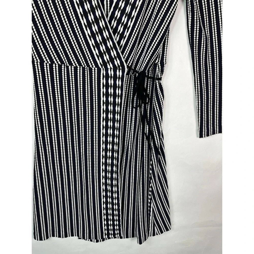 Tory Burch Navy Oxford Stripe Jacquard Wrap Dress Women's Size S‎ Luxury Chic